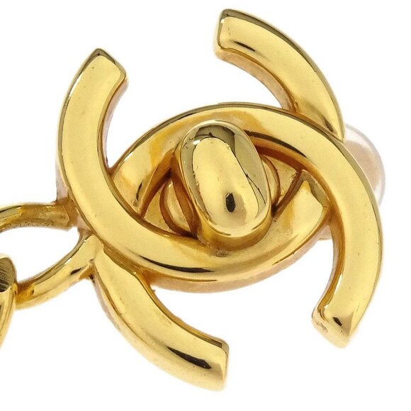 Chanel Turnlock Dangle Earrings Clip-On Gold Rhinestone 97A 196134 - Picture 3 of 4